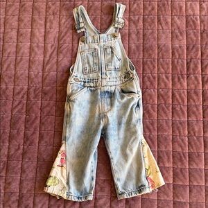 Zara Infant Denim Overalls with Floral Accents 9-12 Months